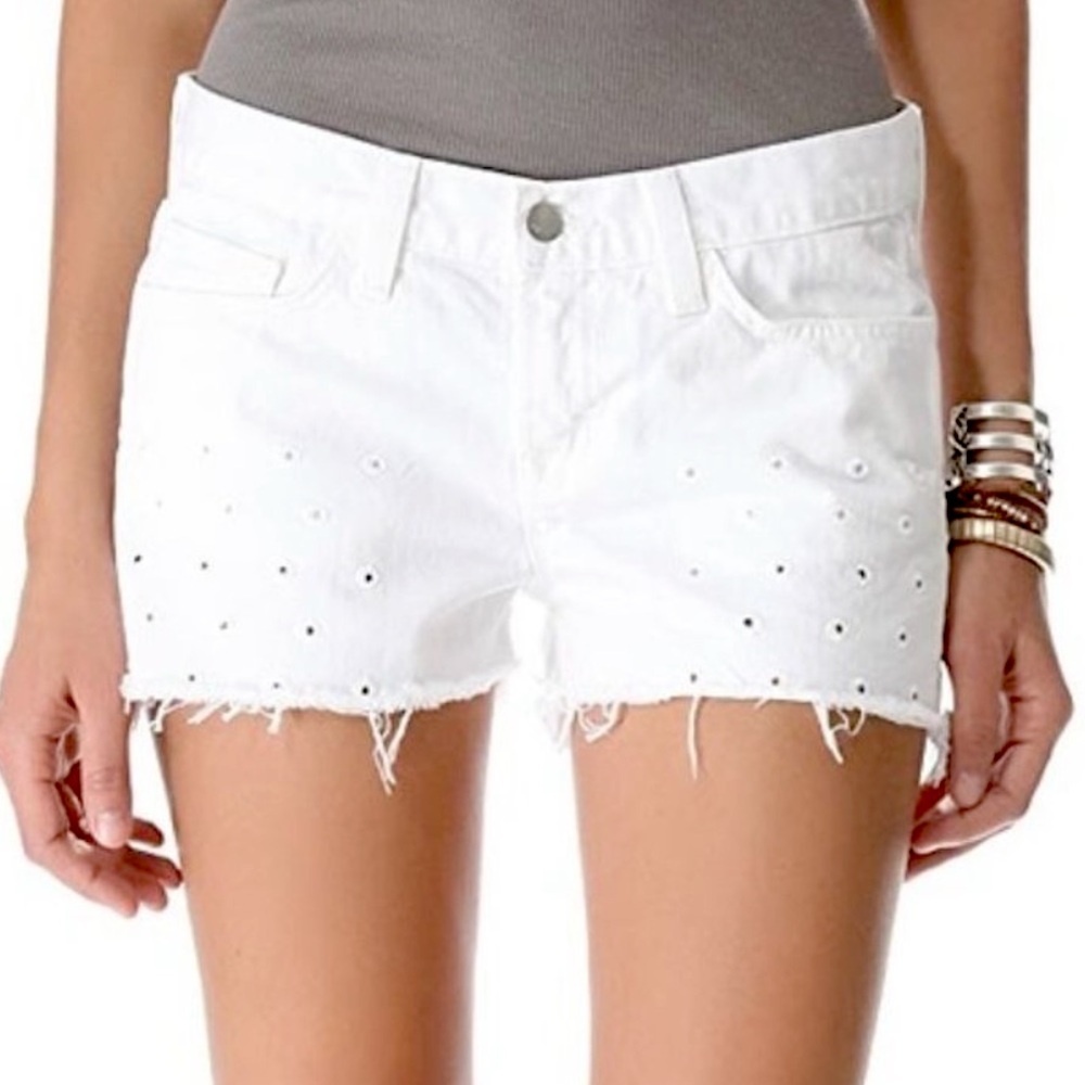 J Brand White Eyelet Cutoff Denim Shorts‎ size 25 Frayed Hem